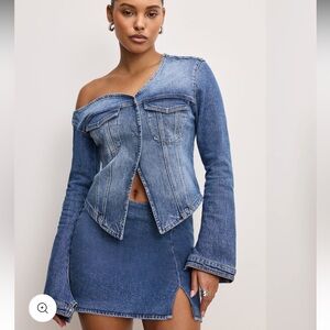 Good American Asymmetric Stylish Blue Denim Shirt